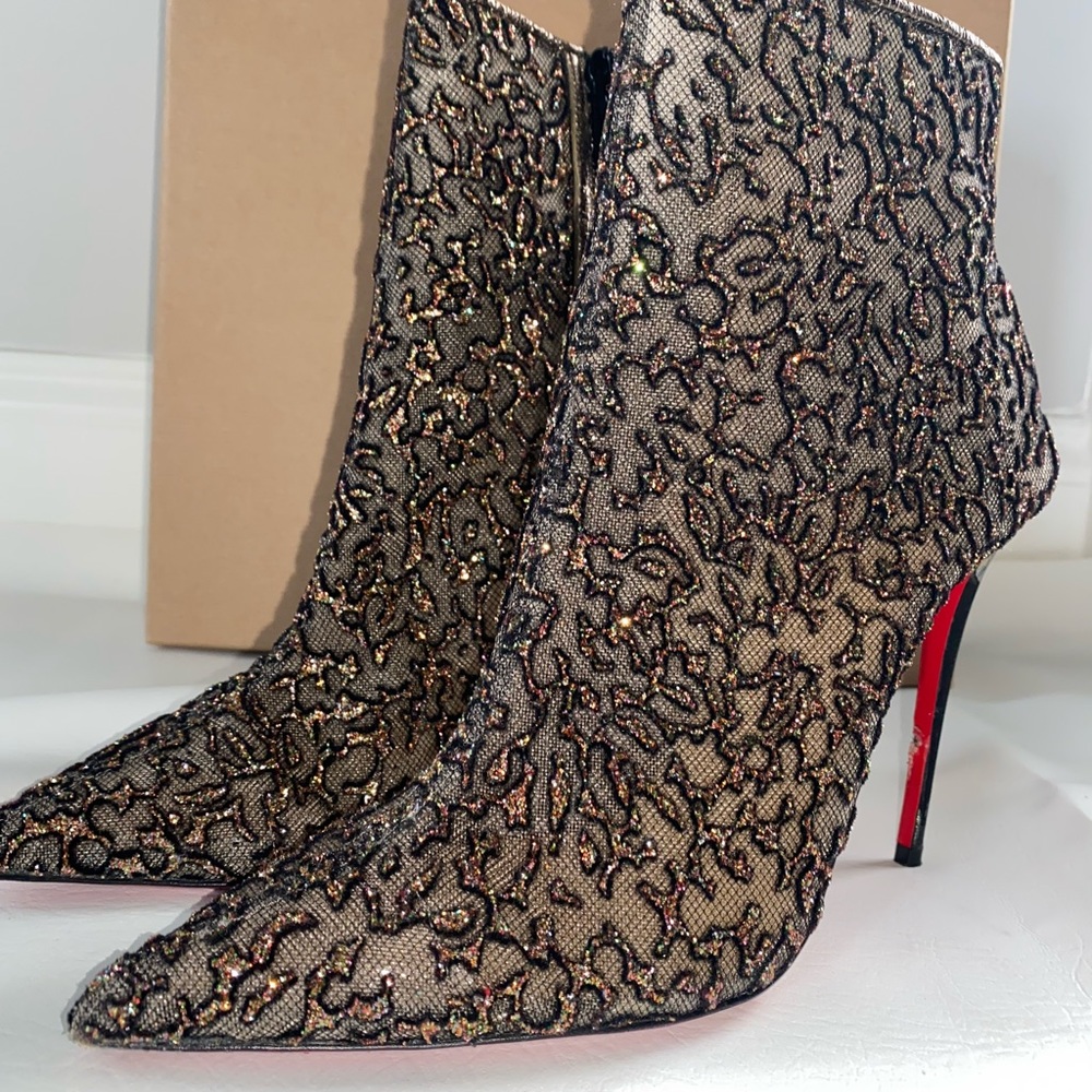 Christian Louboutin Black and Gold Lace Embellished Ankle Booties - Picture 4 of 4